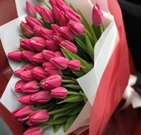 Букет из розовых разноцветных  тюльпанов микс